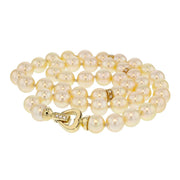 Dark Cream Color Akoya Pearls with Yellow Gold Diamond Clasp