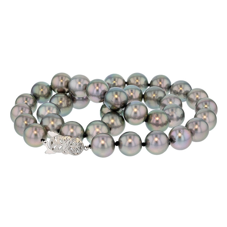 Tahitian Pearl Strand with White Gold Filigree Clasp