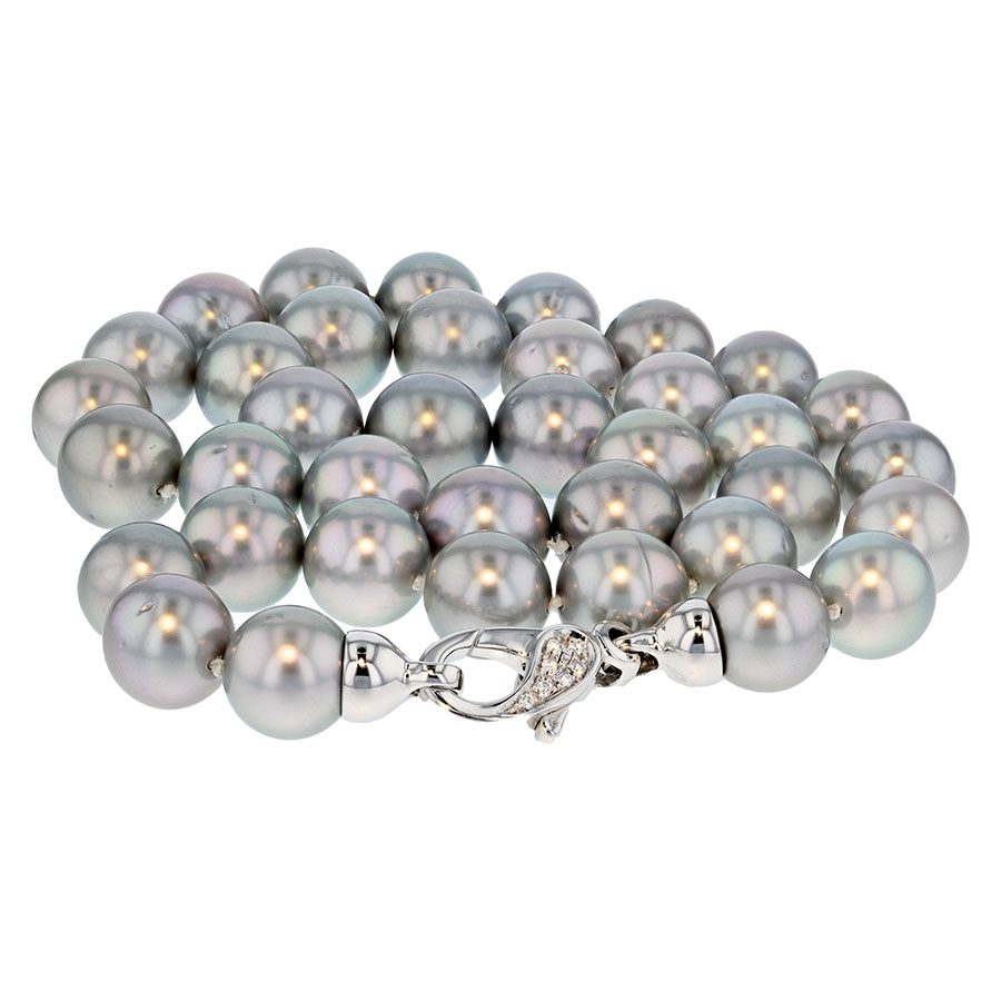 Silver Gray Color Tahitian Pearls with White Gold Diamond Clasp