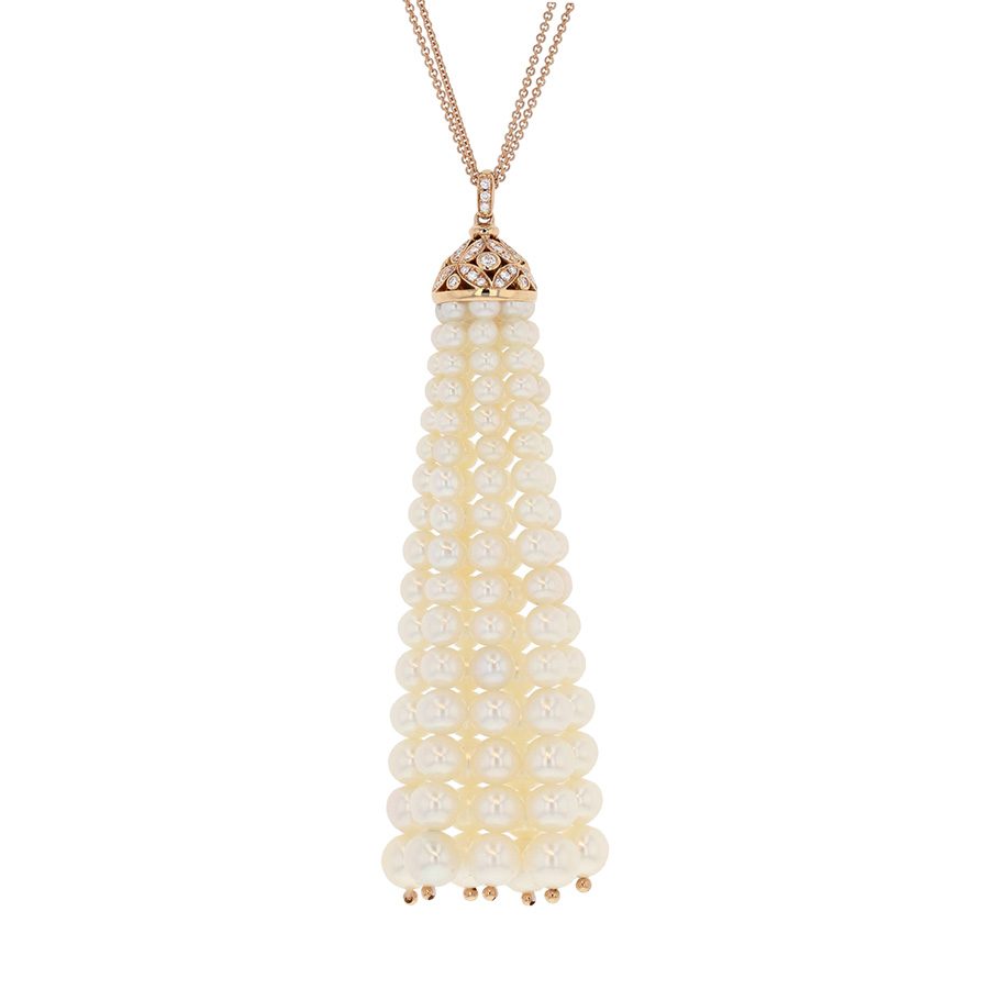 Pearls and Rose Gold Tassel Necklace