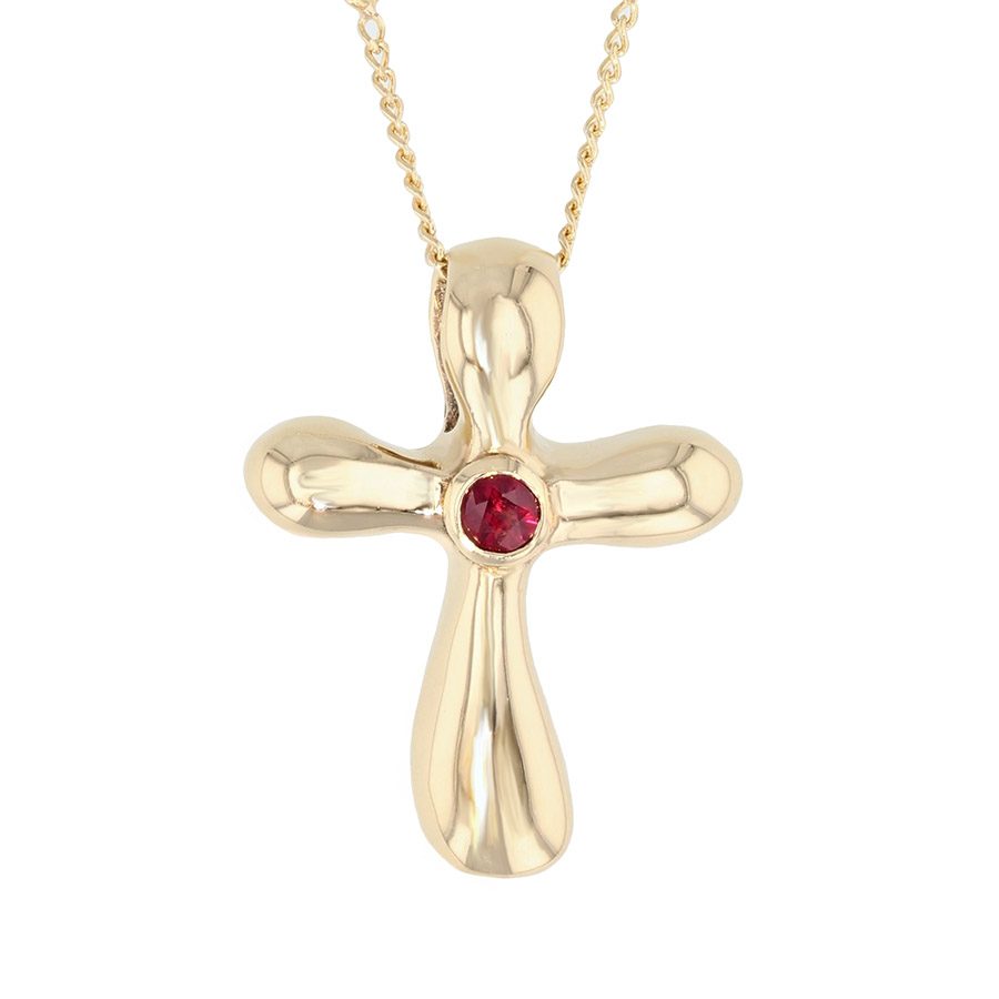 Ruby in Yellow Gold Cross Pendant