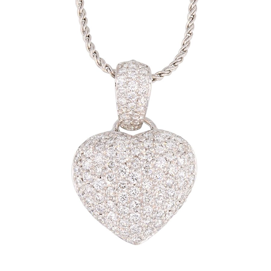 Diamond Pavé Heart Pendant in White Gold