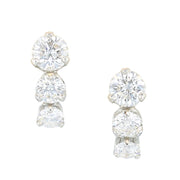 Three Diamond Platinum Stud Earrings