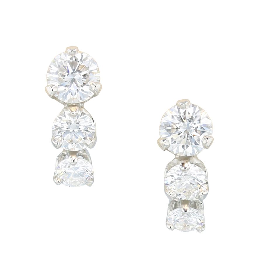 Three Diamond Platinum Stud Earrings