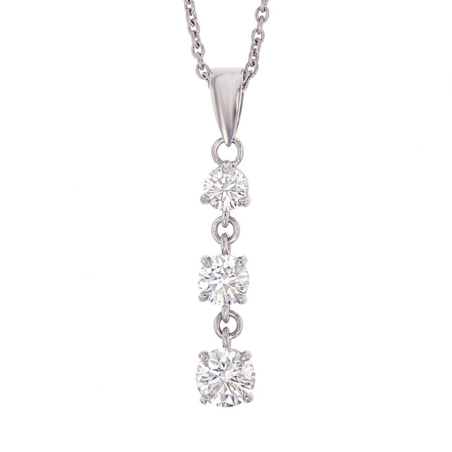 Three Round Diamonds Platinum Drop Necklace
