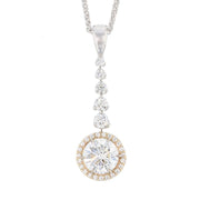 Round Diamond Halo Dangle Pendant in White and Yellow Gold