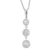 White Gold Three Diamond Halo Necklace