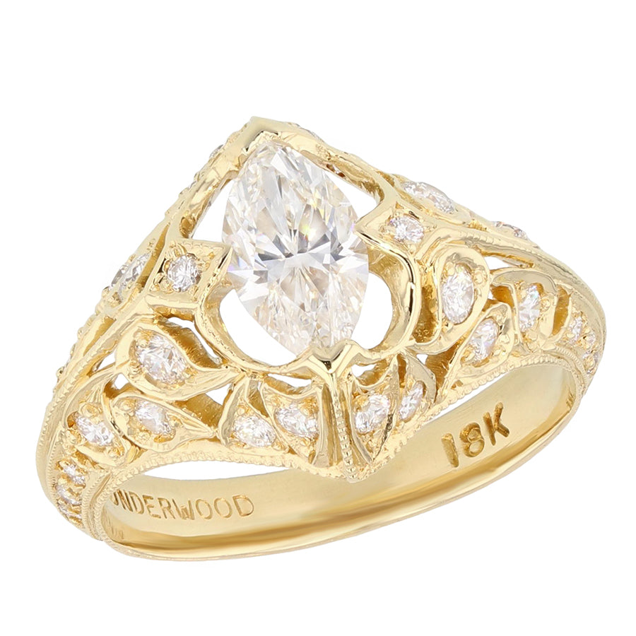 Marquise Diamond in Yellow Gold Filigree Ring