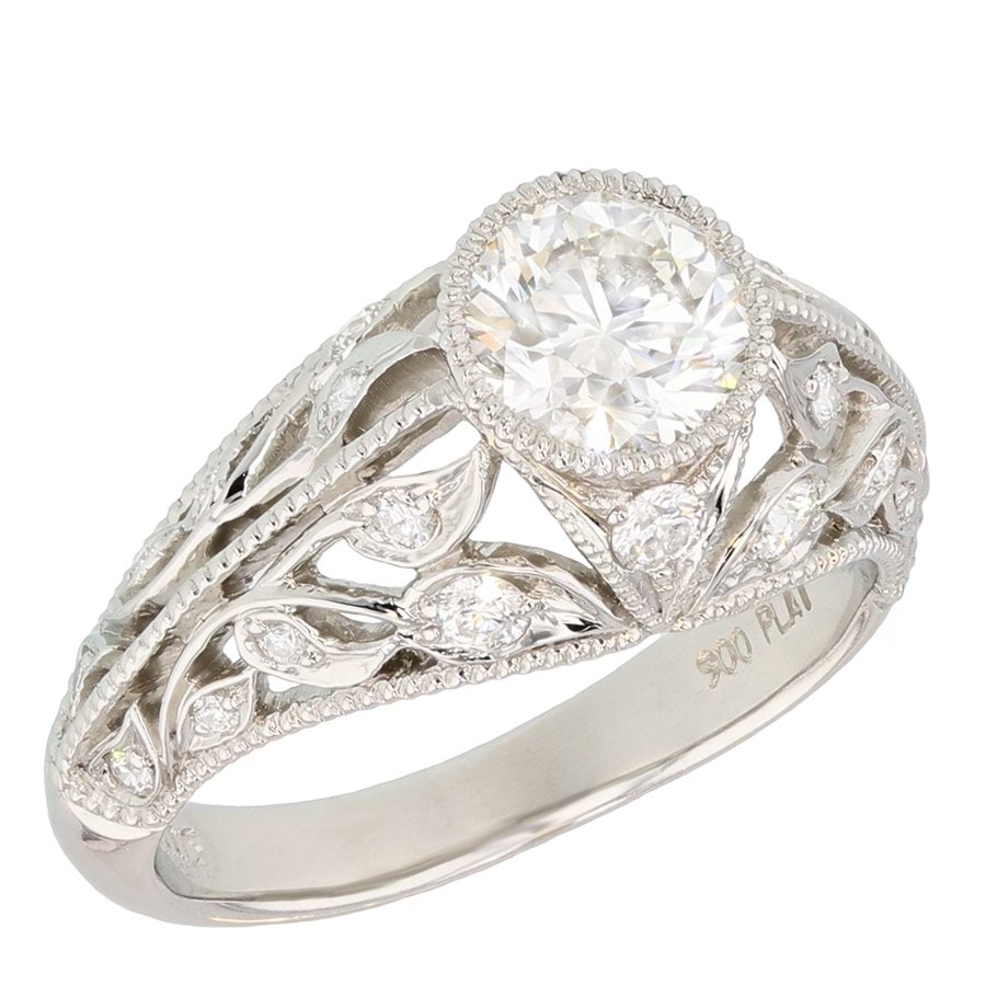 Round Diamonds in Platinum Filigree Ring