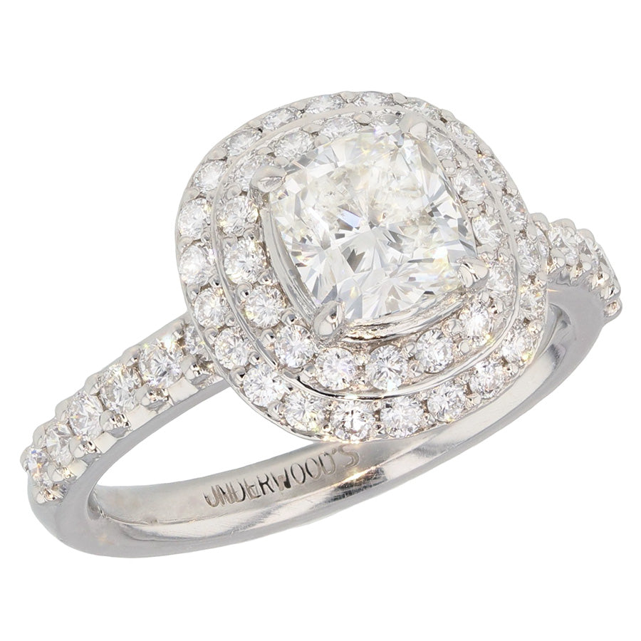 Cushion Diamond Double Halo Platinum Ring