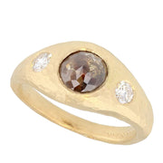 Opaque Diamond in Hammered Yellow Gold Ring