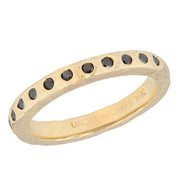 Hammered Yellow Gold Band with Black Diamonds
