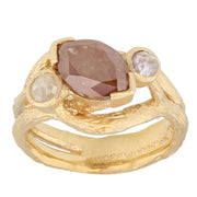 Opaque Diamonds in Yellow Gold "Bark" Textured Ring
