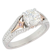 Rose Gold Accented Round Diamond Split Shank White Gold Ring