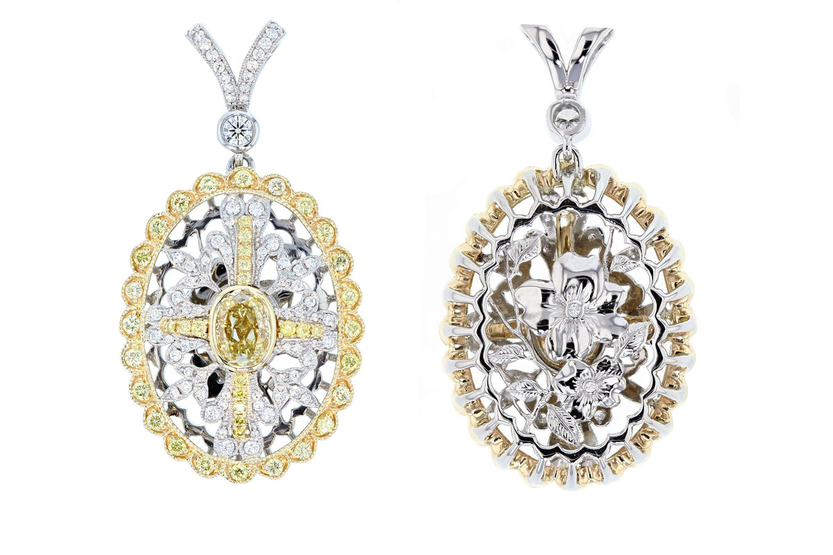 Canary Diamonds in Platinum and Yellow Gold Pendant