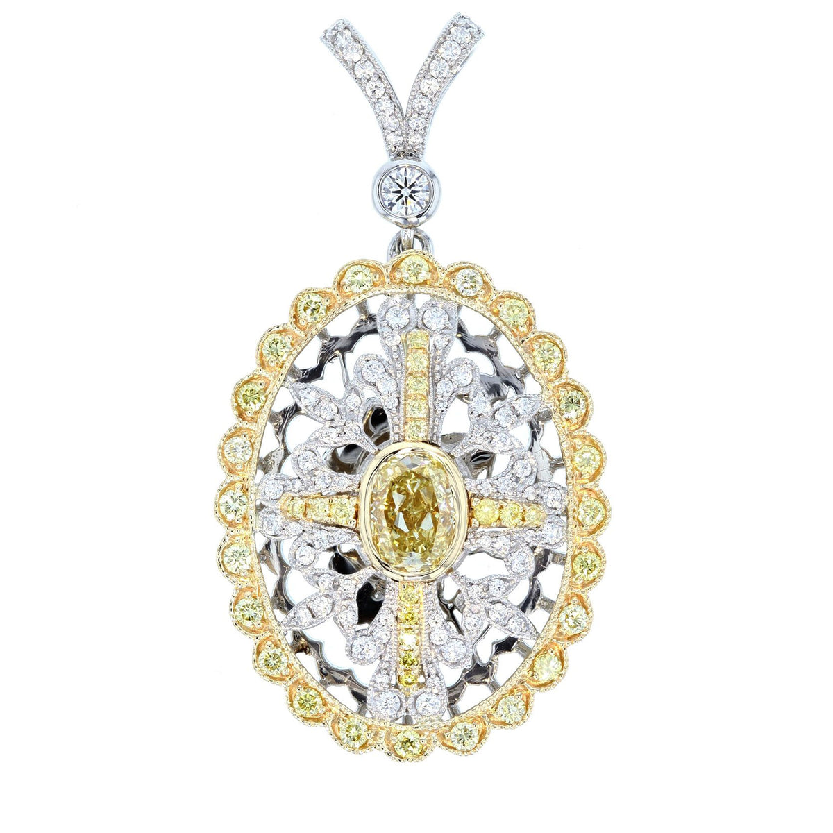 Canary Diamonds in Platinum and Yellow Gold Pendant