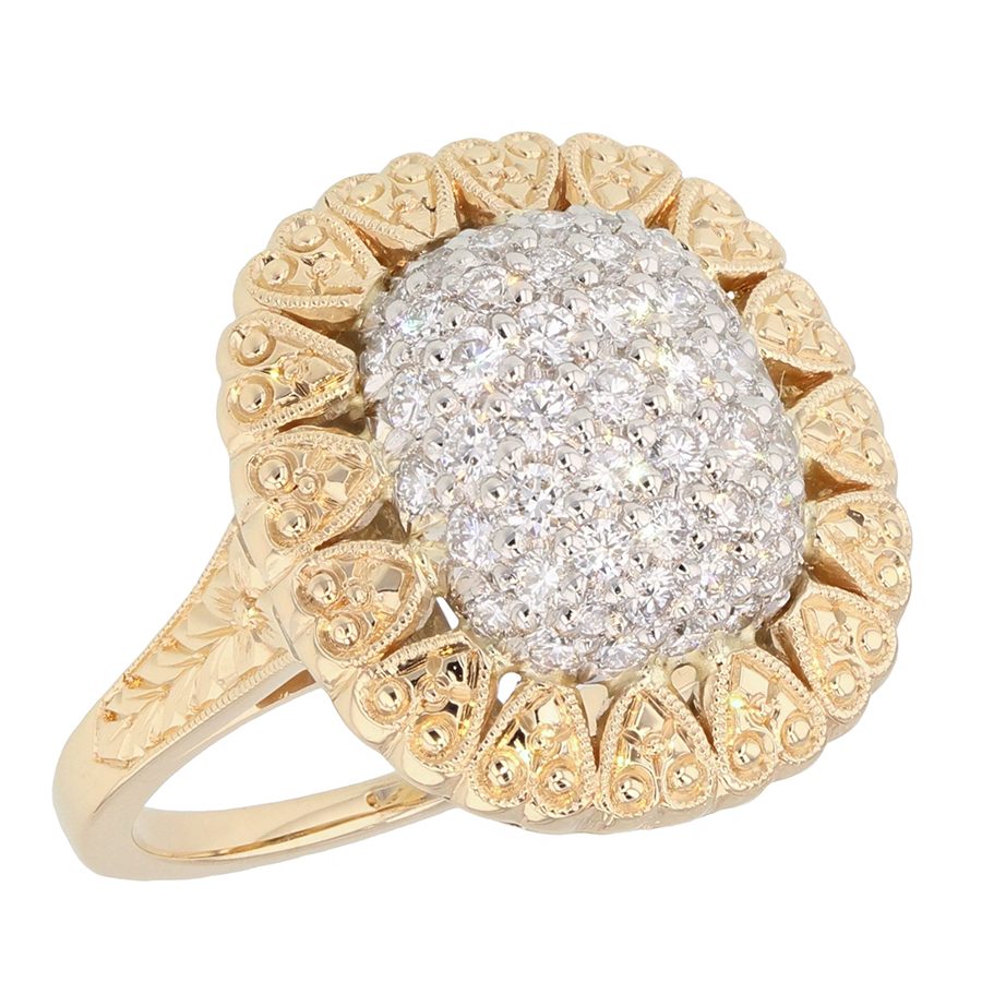 Diamond Dome Engraved Yellow Gold Ring