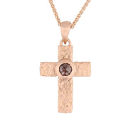 Opaque Diamond in Hammered Rose Gold Cross Necklace