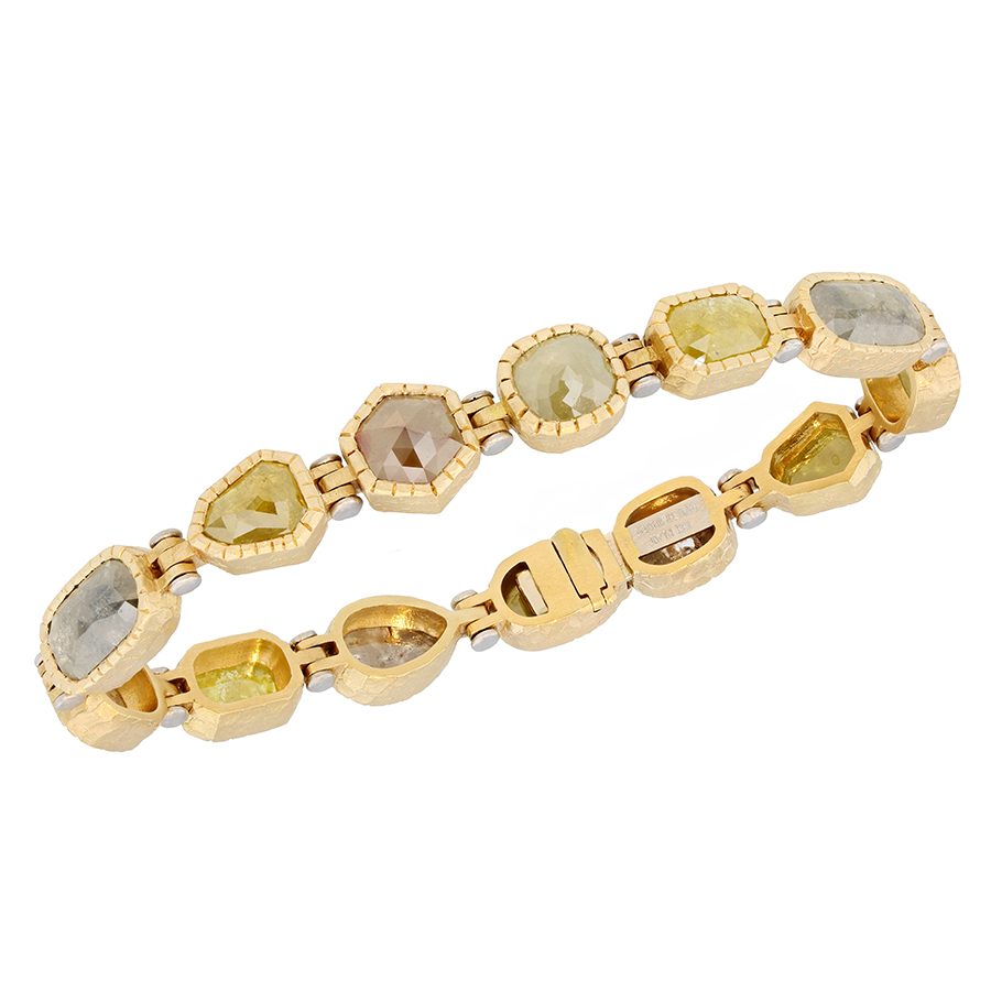 Opaque Diamonds in Hammered Yellow Gold Bracelet
