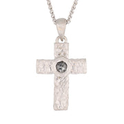 Opaque Diamond in Hammered White Gold Cross Necklace