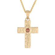 Opaque Diamond in Hammered Yellow Gold Cross Necklace
