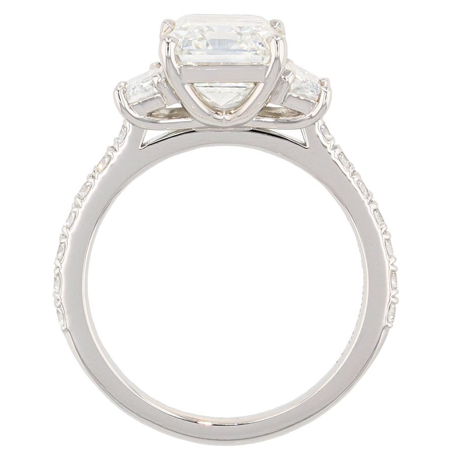 Emerald Cut and Trapezoid Diamonds in Platinum Ring
