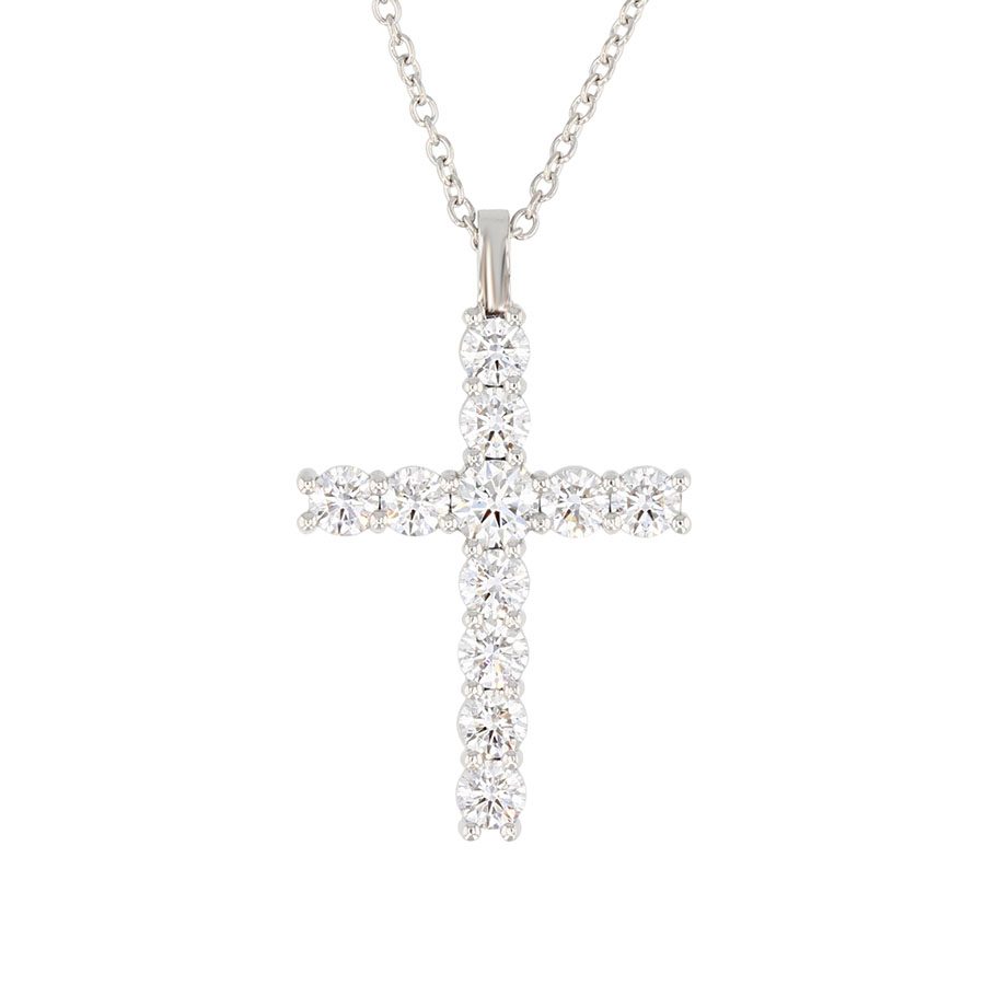 Round Diamonds in Platinum Cross Necklace