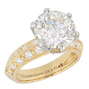 Large Round Diamond in Yellow Gold Milgrain Ring