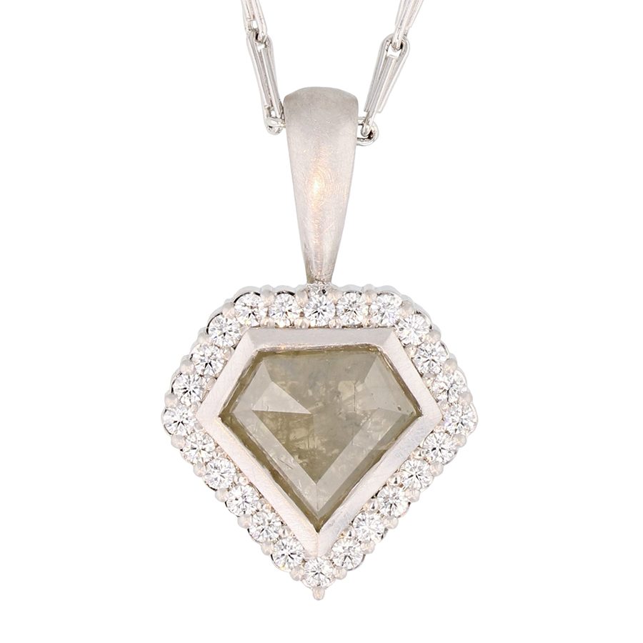 Gray Opaque Diamond in White Gold Halo Pendant