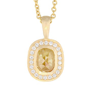 Yellow Opaque Diamond in Yellow Gold Halo Pendant