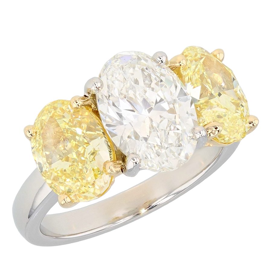 Oval White and Canary Diamonds in Platinum Ring
