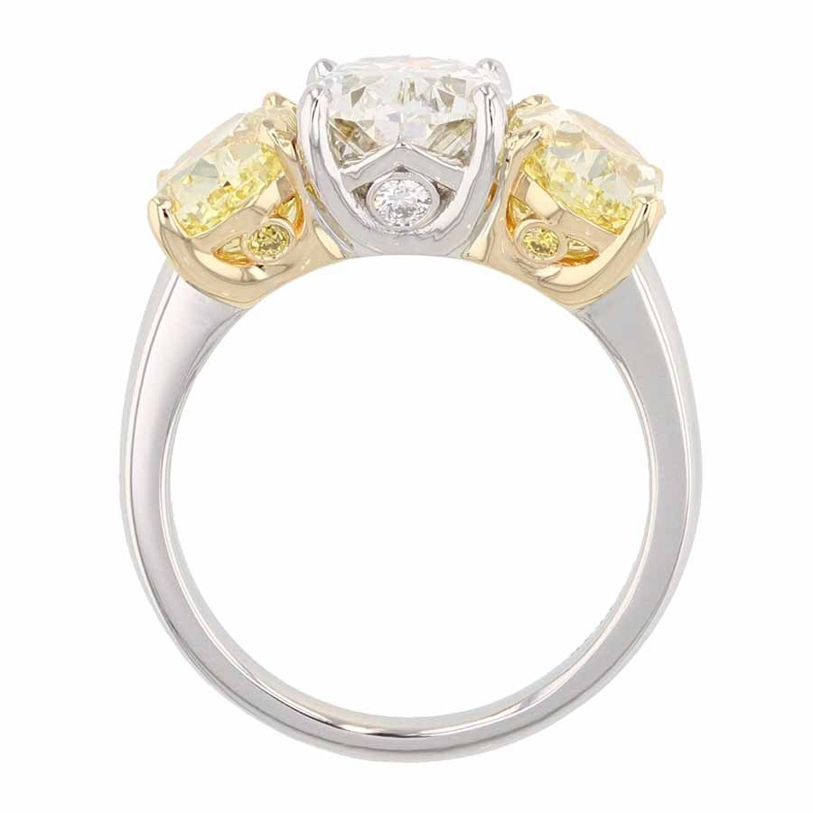 Oval White and Canary Diamonds in Platinum Ring