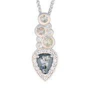 "Salt and Pepper" Pear Shaped Diamond in Platinum Halo Pendant