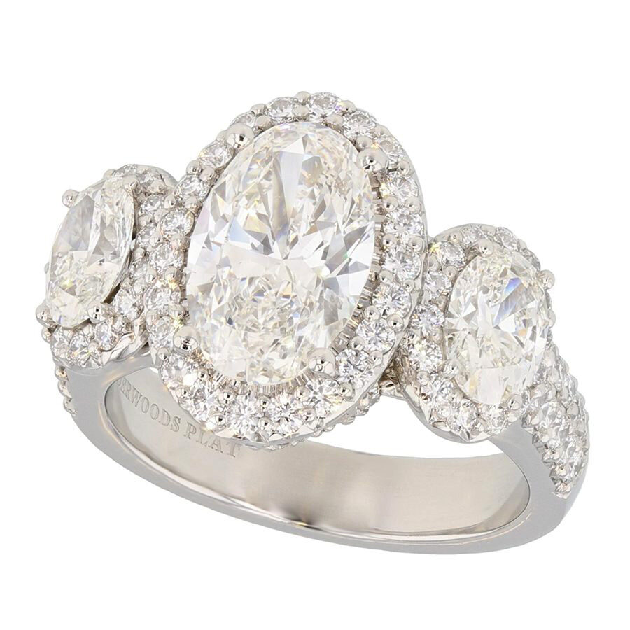 Three Oval Diamonds in Platinum Halo Ring