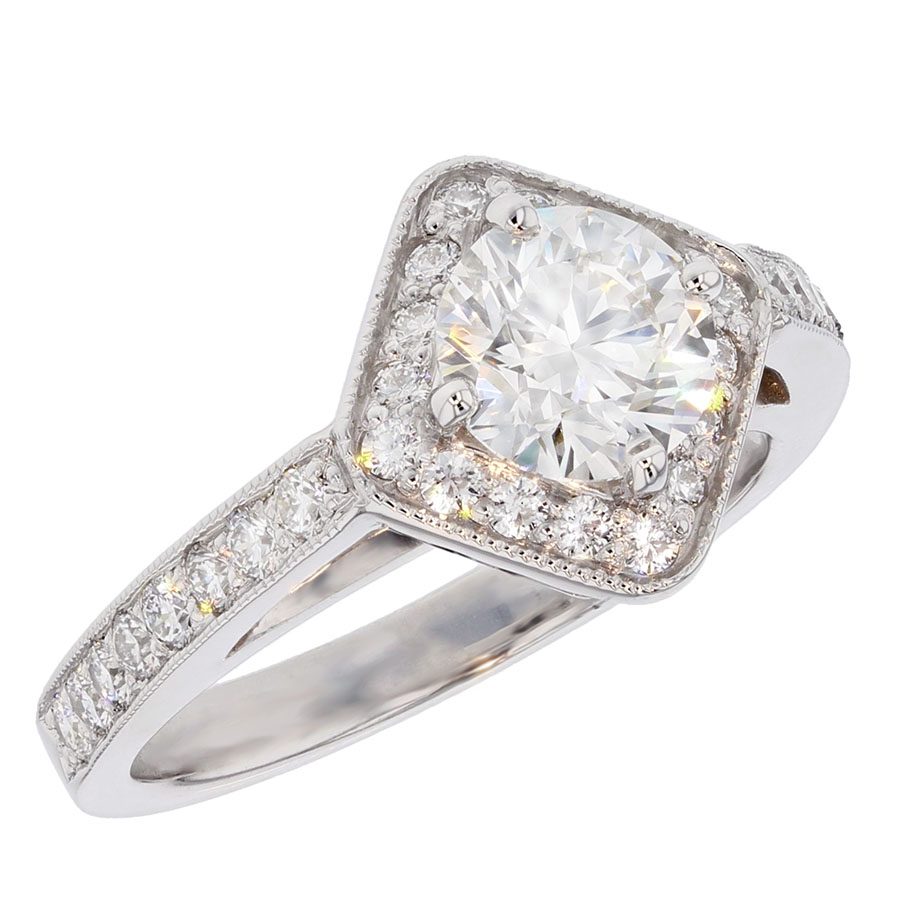 Round Diamond in Milgrain Halo White Gold Ring