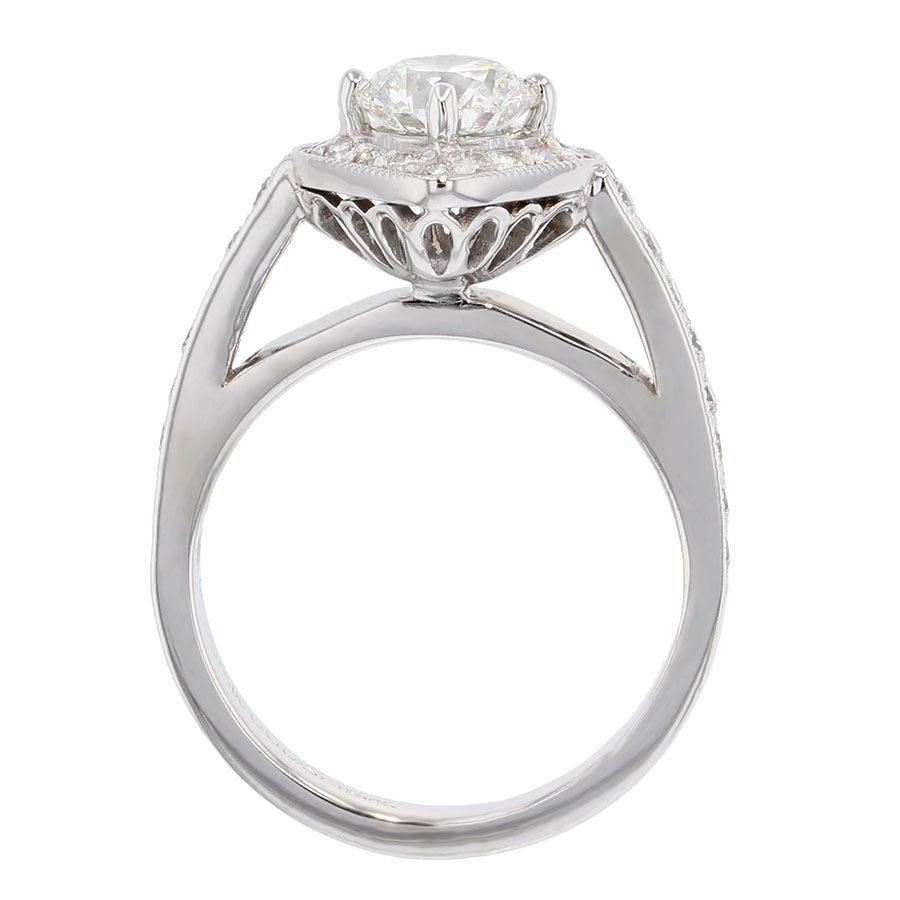 Round Diamond in Milgrain Halo White Gold Ring