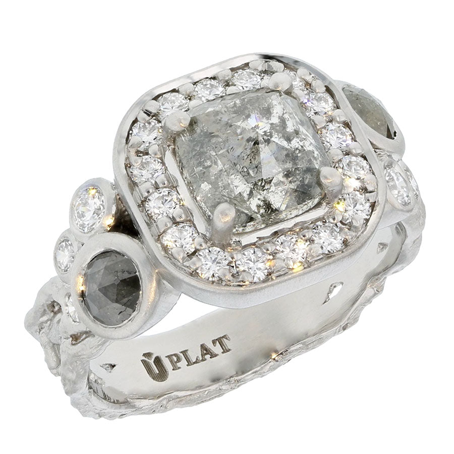 "Salt and Pepper" Diamond in Platinum Hand-Forged Ring