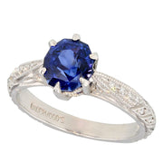 Oval Sapphire Engraved Platinum Ring