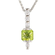 Square Peridot with Diamonds in Platinum Pendant