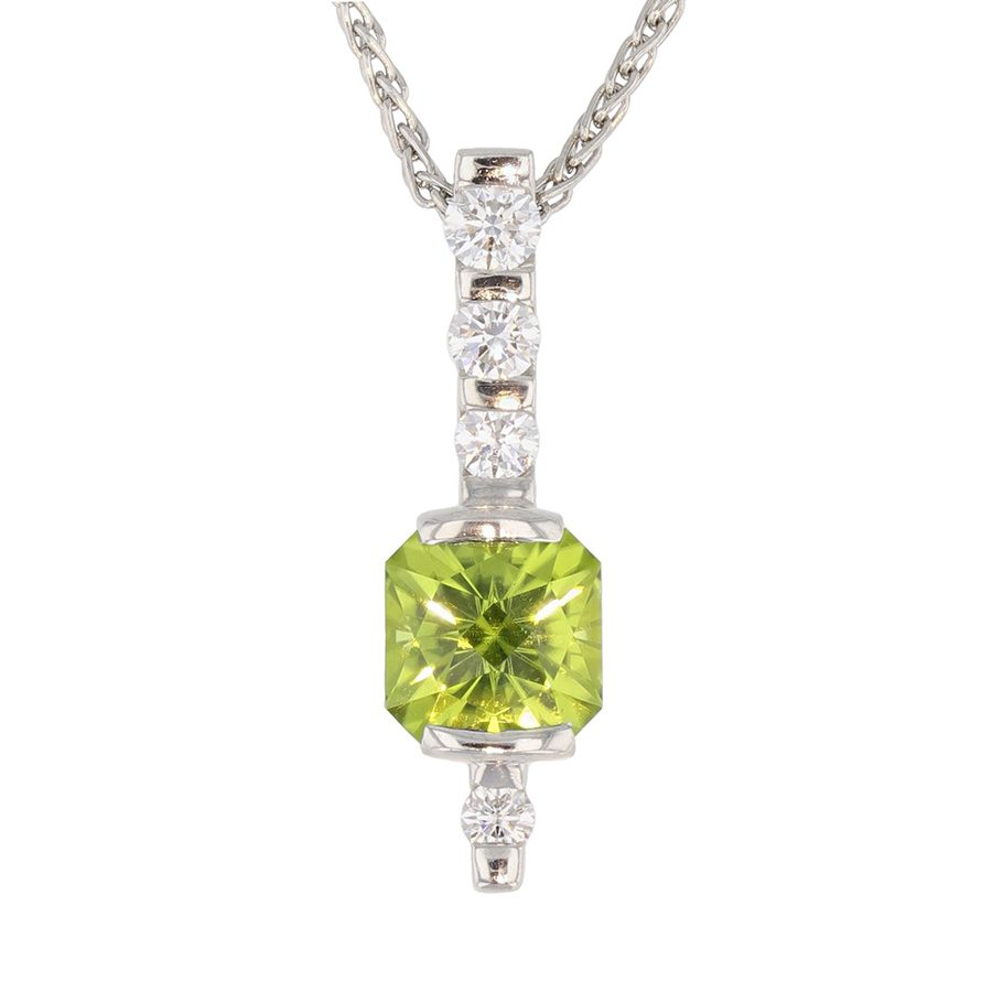 Square Peridot with Diamonds in Platinum Pendant