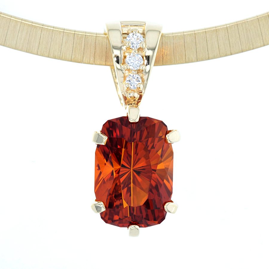 Orange Citrine and Diamonds in Yellow Gold Pendant