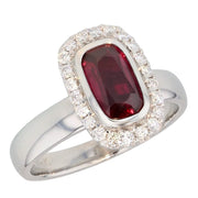 Cushion Shaped Ruby in White Gold Halo Ring