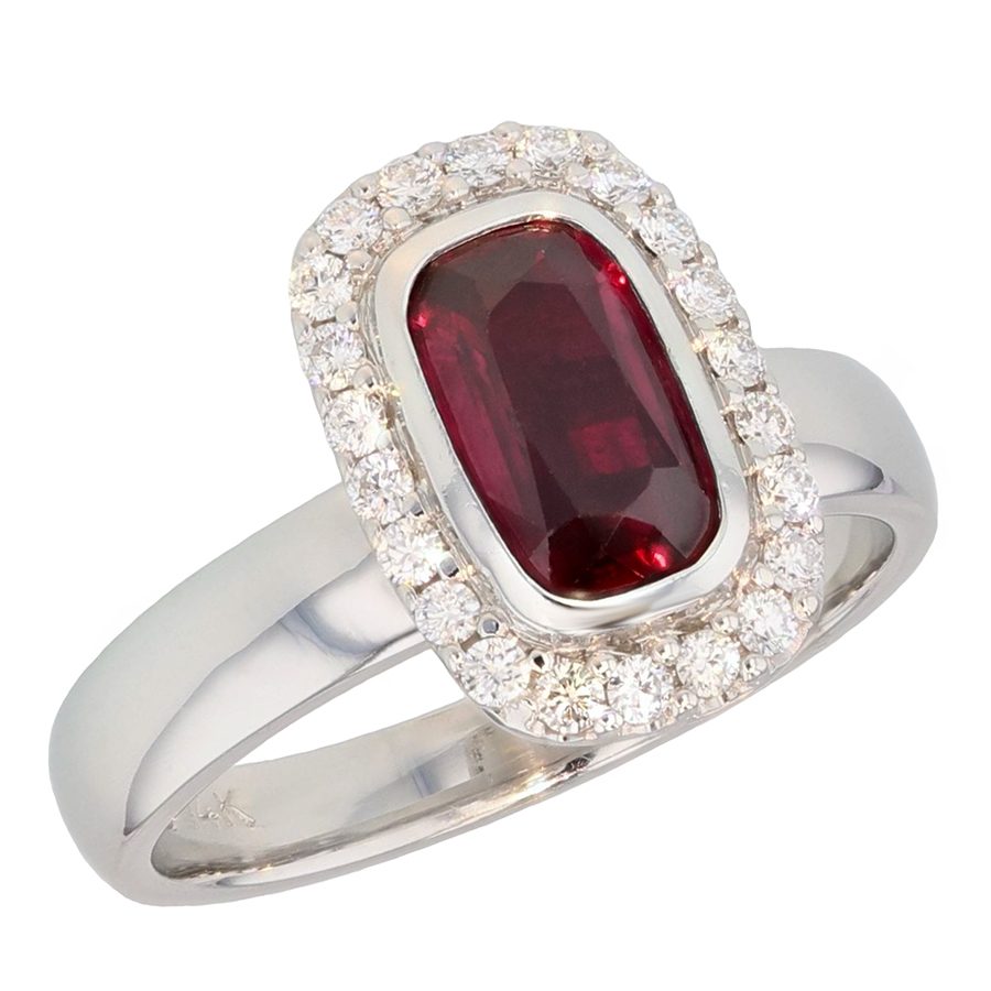 Cushion Shaped Ruby in White Gold Halo Ring