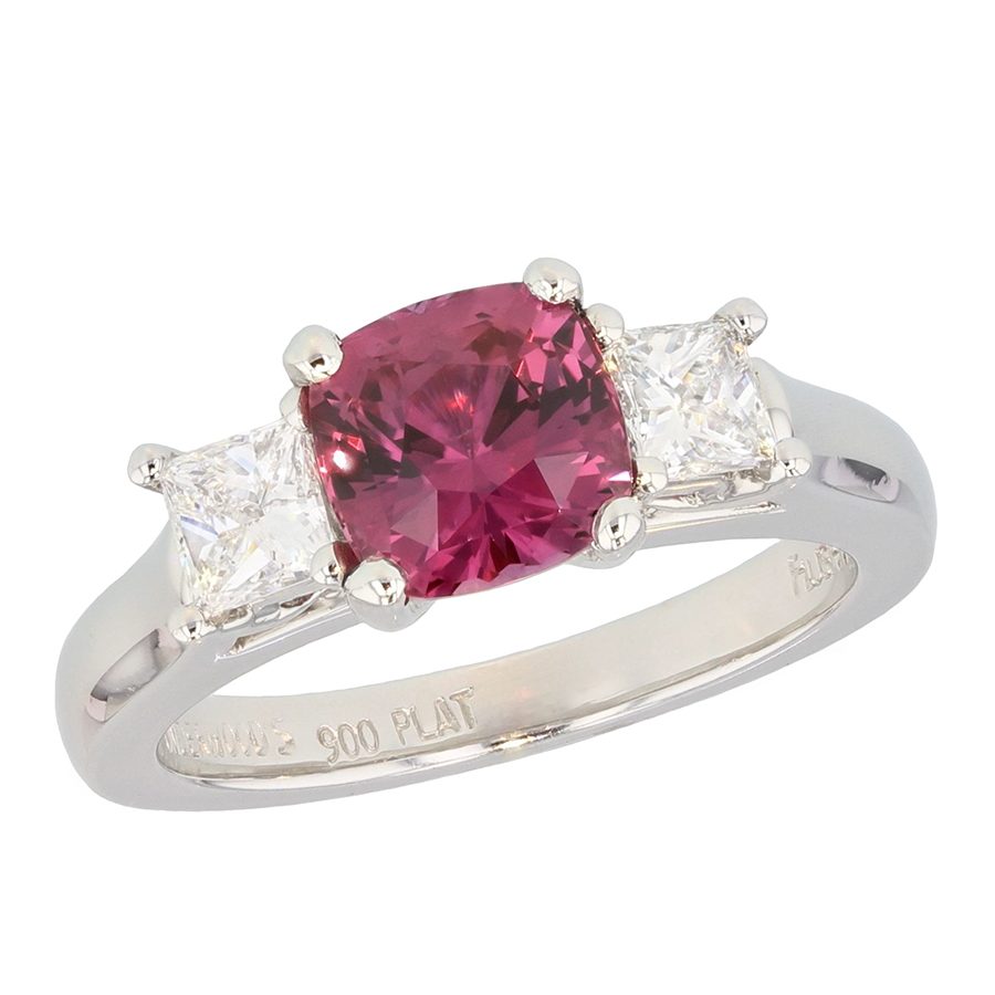 Pink Sapphire with Princess Diamonds in Platinum Ring