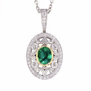 Oval Emerald and Diamonds in Platinum and Yellow Gold Pendant