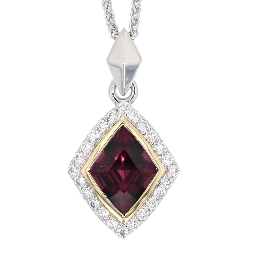 Kite-Shaped Rhodolite Garnet Halo Pendant
