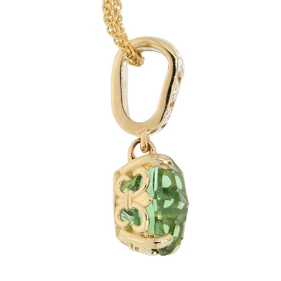 Green Tourmaline in Yellow Gold Necklace