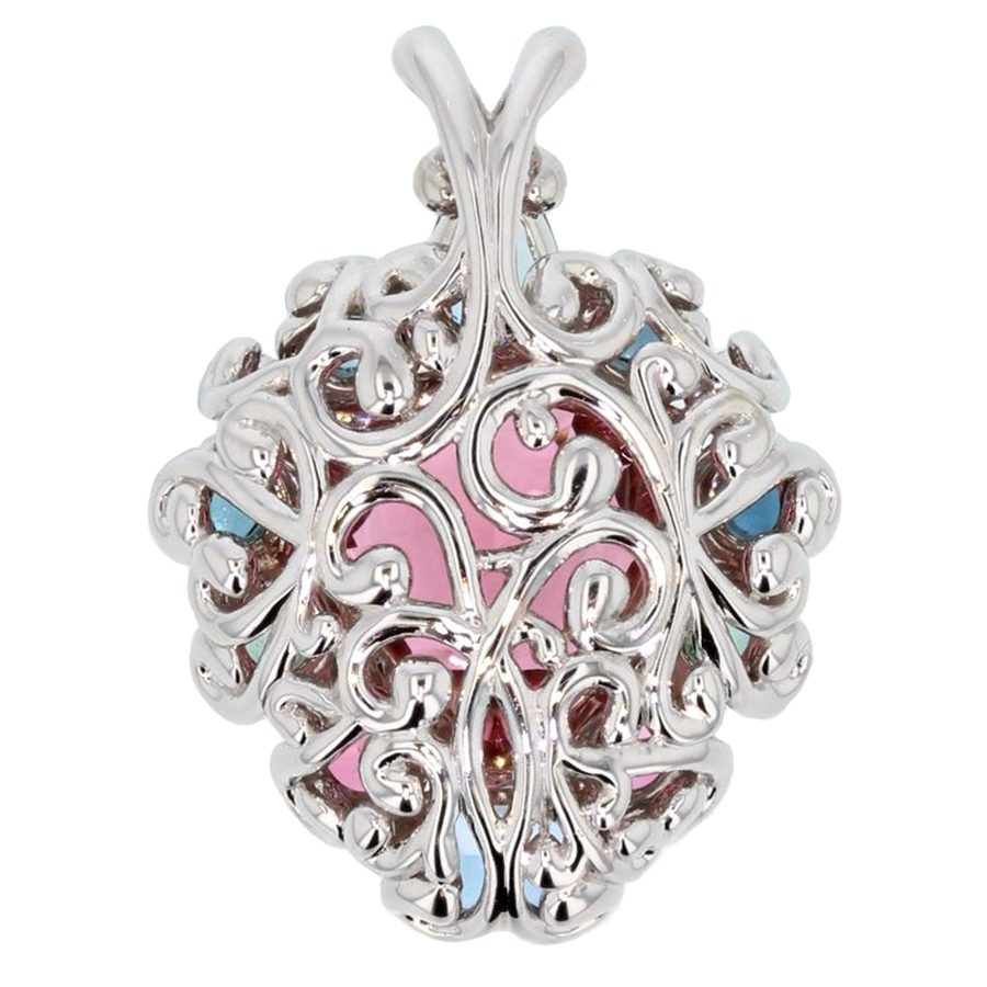 Multi-Color Tourmalines and Aquamarines in White Gold Pendant