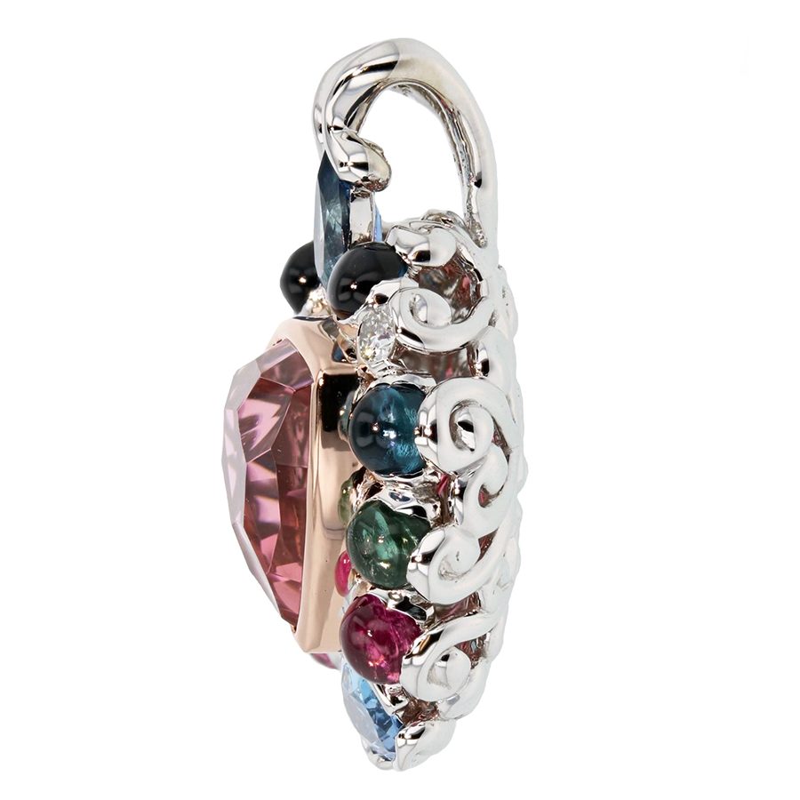 Multi-Color Tourmalines and Aquamarines in White Gold Pendant