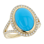 Oval Turquoise in Yellow Gold Halo Ring